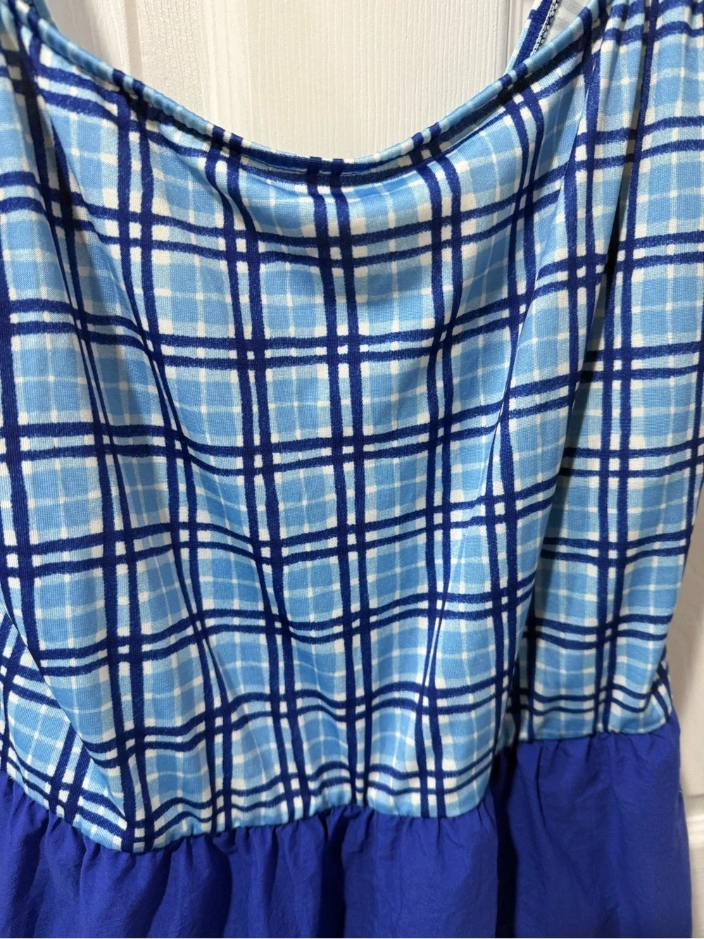 Vintage Gabar Blue Plaid Tank,Retro Swimsuit with attached shorts ,pockets